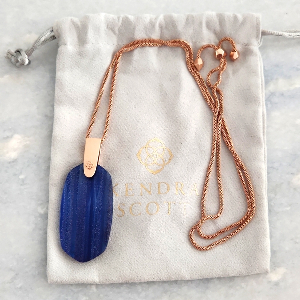 Kendra Scott Inez Long Pendant Necklace in Rose Gold Navy Dusted Glass
